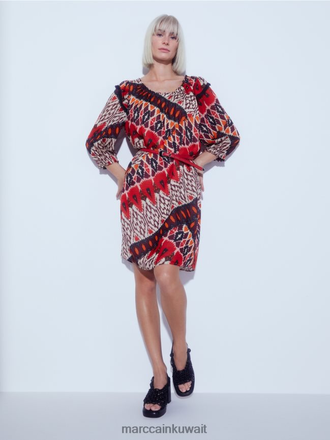 Marc Cain فستان فيسكوز قصير مطبوع LVN0D665 ملابس أحمر عميق