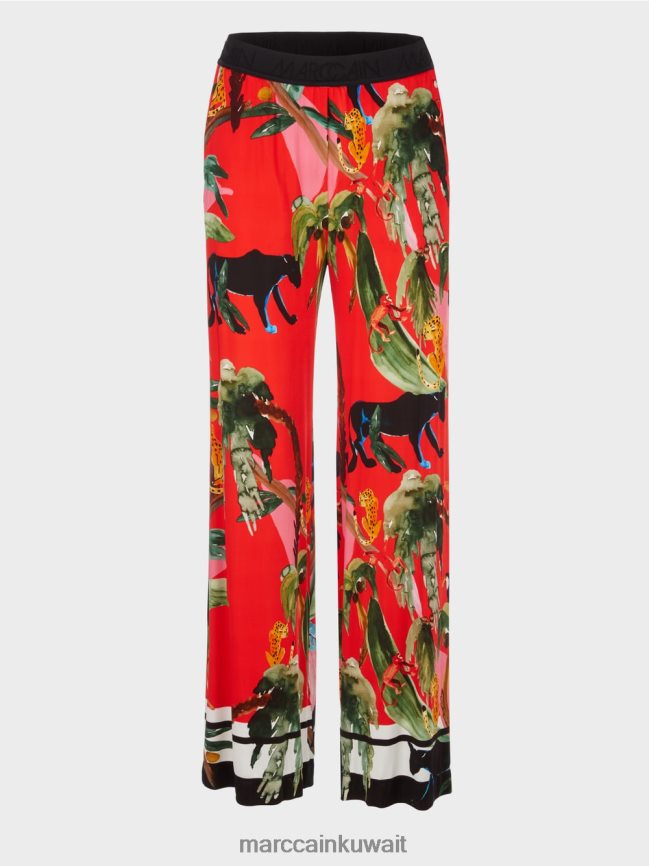 Marc Cain بنطال وارينجتون بطبعة استوائية LVN0D6666 ملابس النار الحمراء