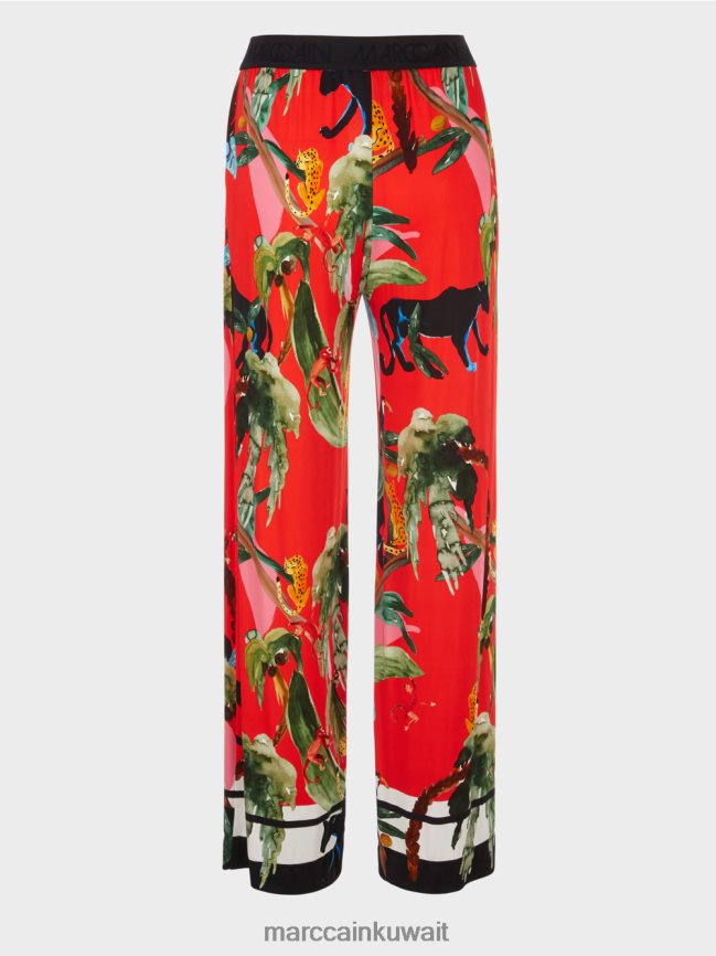 Marc Cain بنطال وارينجتون بطبعة استوائية LVN0D6666 ملابس النار الحمراء