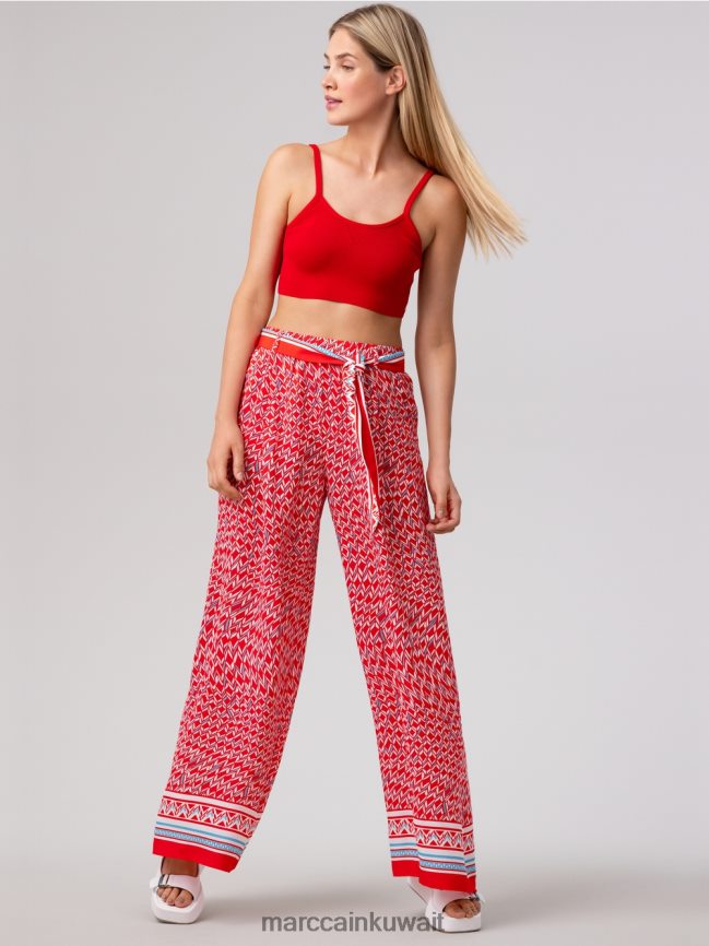 Marc Cain السراويل ويت في تصميم السبعينات LVN0D6672 ملابس النار الحمراء