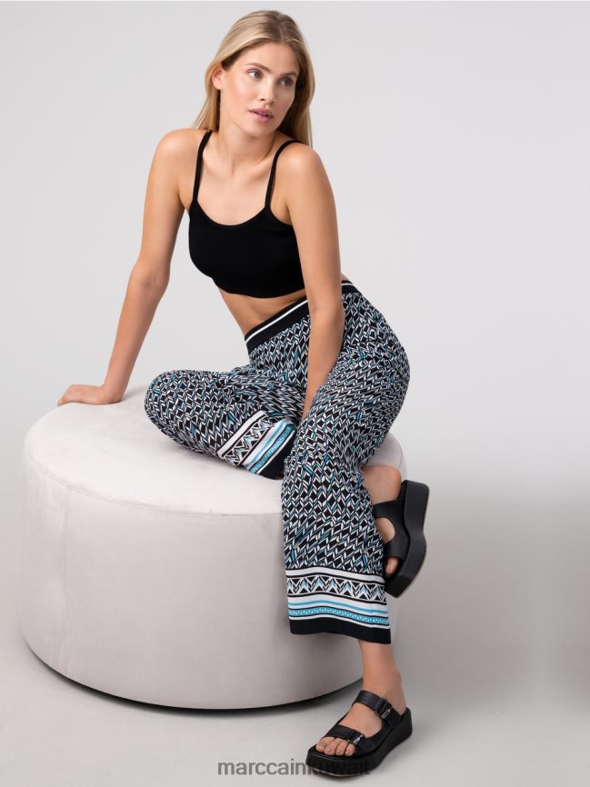 Marc Cain السراويل ويت في تصميم السبعينات LVN0D6674 ملابس أسود