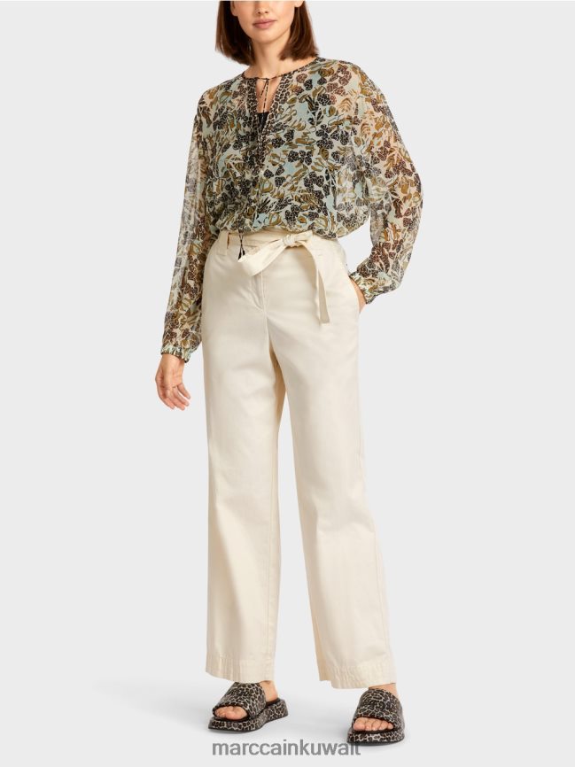 Marc Cain بنطال على شكل كيس ورقي "إعادة التفكير معًا". LVN0D6694 ملابس كريم مسحوق