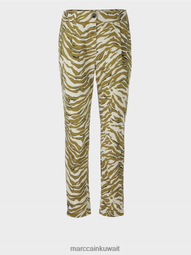Marc Cain بنطال بكسرات أمامية وطبعة جلد الفهد LVN0D6696 ملابس كريم مسحوق