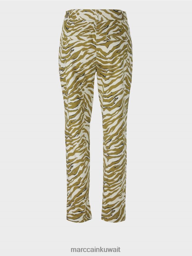 Marc Cain بنطال بكسرات أمامية وطبعة جلد الفهد LVN0D6696 ملابس كريم مسحوق