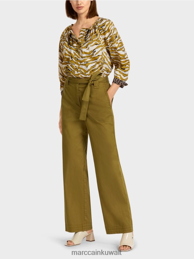 Marc Cain بنطال على شكل كيس ورقي "إعادة التفكير معًا". LVN0D6697 ملابس زيتون أصفر