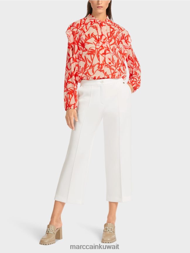 Marc Cain بنطلون مع تجعد مضغوط بخياطة علوية LVN0D6699 ملابس أبيض مصفر