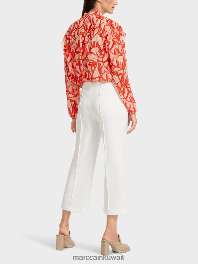 Marc Cain بنطلون مع تجعد مضغوط بخياطة علوية LVN0D6699 ملابس أبيض مصفر