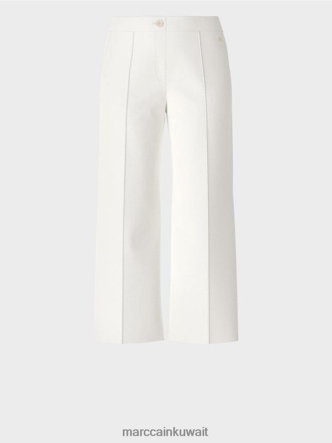 Marc Cain بنطلون مع تجعد مضغوط بخياطة علوية LVN0D6699 ملابس أبيض مصفر