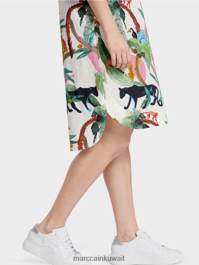 Marc Cain فستان كاجوال بطباعة الغابة LVN0D669 ملابس أبيض مصفر