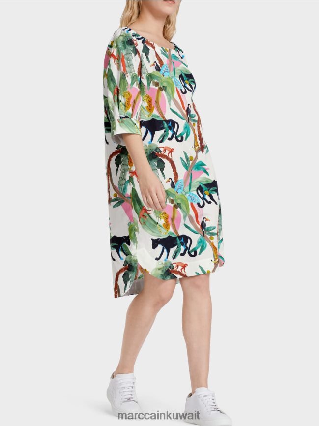 Marc Cain فستان كاجوال بطباعة الغابة LVN0D669 ملابس أبيض مصفر