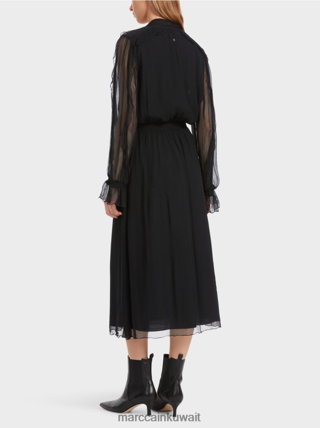 Marc Cain فستان مرح من الشيفون المجعد LVN0D66 ملابس أسود