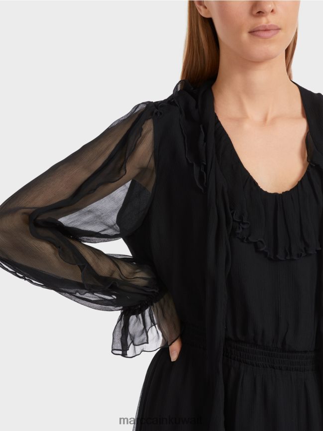 Marc Cain فستان مرح من الشيفون المجعد LVN0D66 ملابس أسود