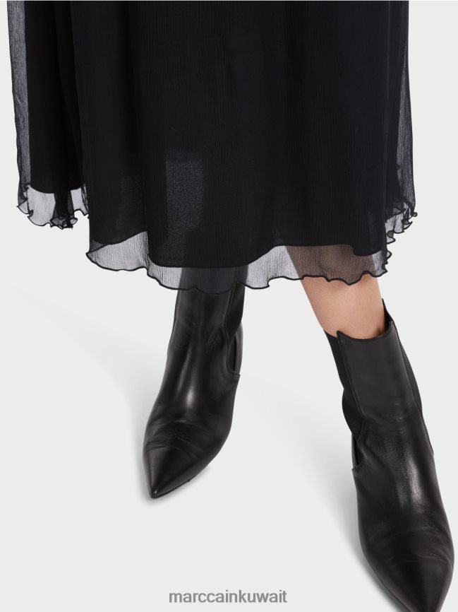 Marc Cain فستان مرح من الشيفون المجعد LVN0D66 ملابس أسود