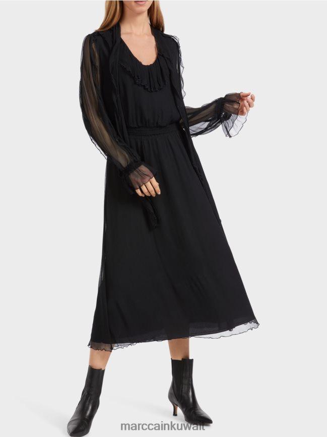 Marc Cain فستان مرح من الشيفون المجعد LVN0D66 ملابس أسود