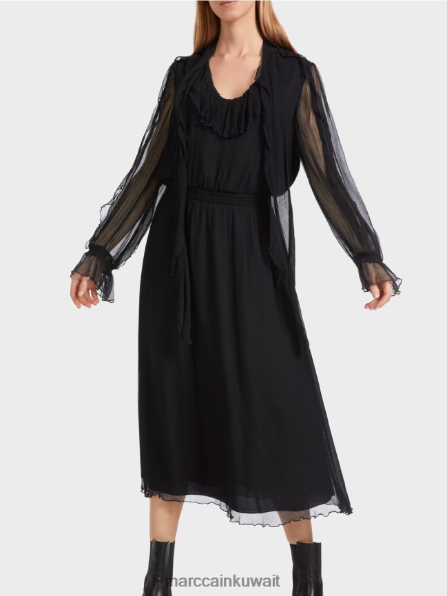 Marc Cain فستان مرح من الشيفون المجعد LVN0D66 ملابس أسود