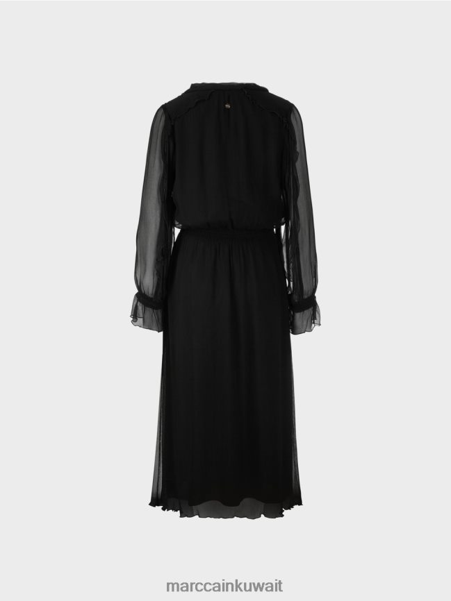 Marc Cain فستان مرح من الشيفون المجعد LVN0D66 ملابس أسود