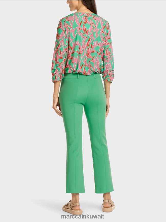 Marc Cain السراويل الكلاسيكية مع التجاعيد المضغوطة LVN0D6701 ملابس اليشم مشرق