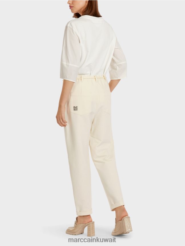 Marc Cain تمتد السراويل القطنية LVN0D6705 ملابس إكرو فاتح