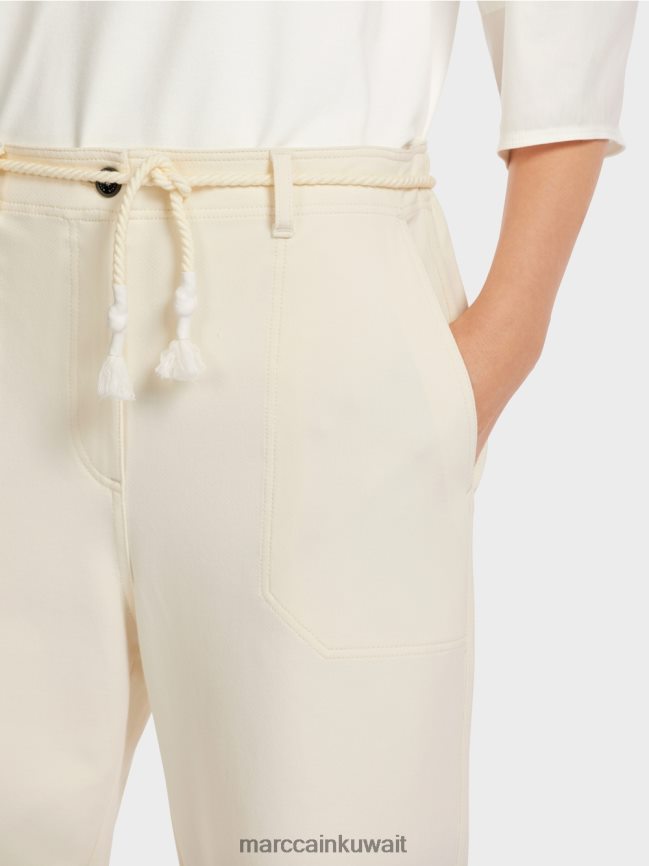 Marc Cain تمتد السراويل القطنية LVN0D6705 ملابس إكرو فاتح