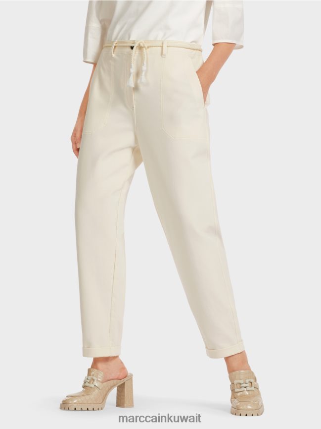 Marc Cain تمتد السراويل القطنية LVN0D6705 ملابس إكرو فاتح