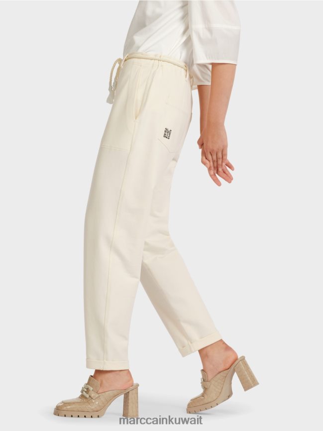 Marc Cain تمتد السراويل القطنية LVN0D6705 ملابس إكرو فاتح