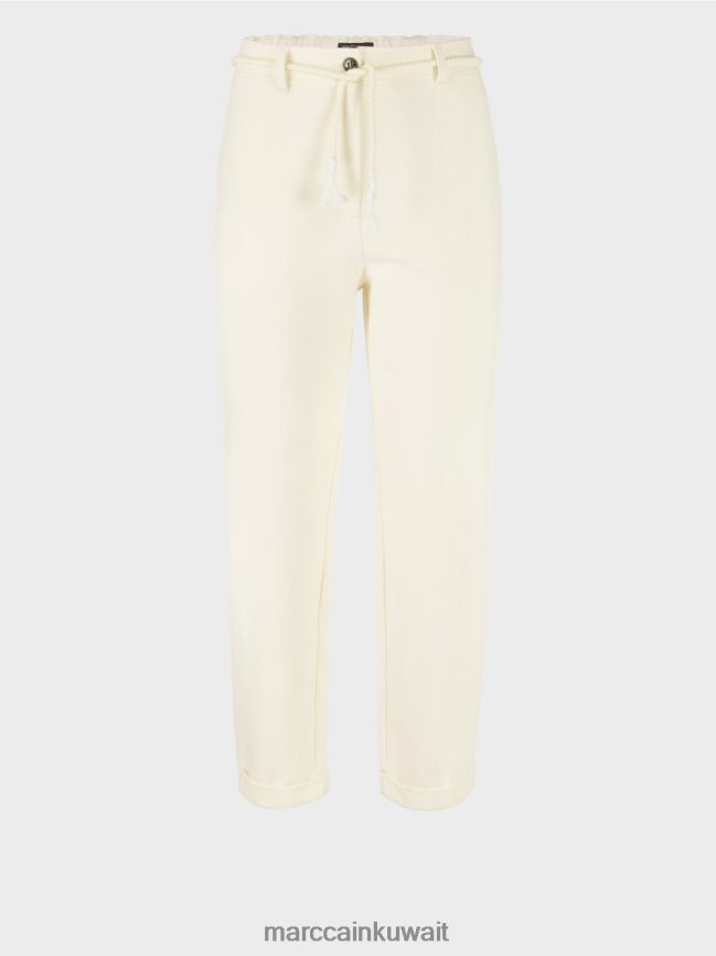 Marc Cain تمتد السراويل القطنية LVN0D6705 ملابس إكرو فاتح
