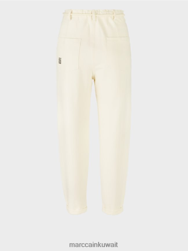 Marc Cain تمتد السراويل القطنية LVN0D6705 ملابس إكرو فاتح
