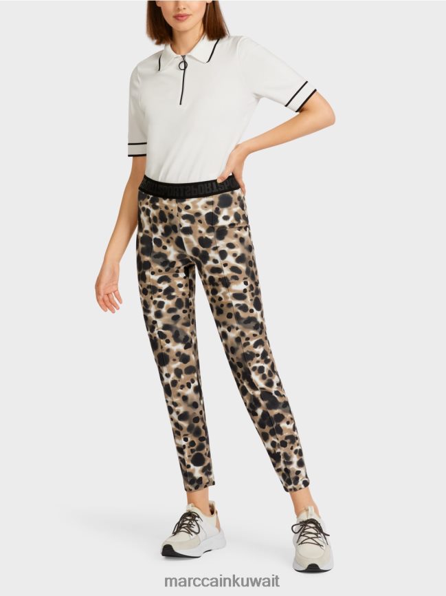 Marc Cain بنطال مطاطي مع تجاعيد مضغوطة LVN0D6708 ملابس قهوة خفيفة