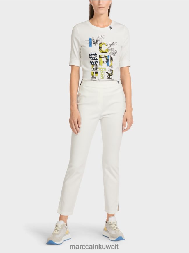 Marc Cain بنطال واسع الأرجل "إعادة التفكير معًا". LVN0D6717 ملابس أبيض مصفر
