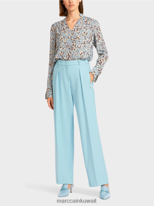 Marc Cain سراويل خفيفة الوزن مع تجاعيد مضغوطة LVN0D6734 ملابس الغلاف الجوي الأزرق