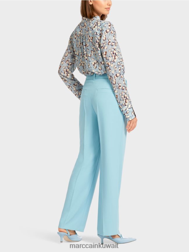 Marc Cain سراويل خفيفة الوزن مع تجاعيد مضغوطة LVN0D6734 ملابس الغلاف الجوي الأزرق