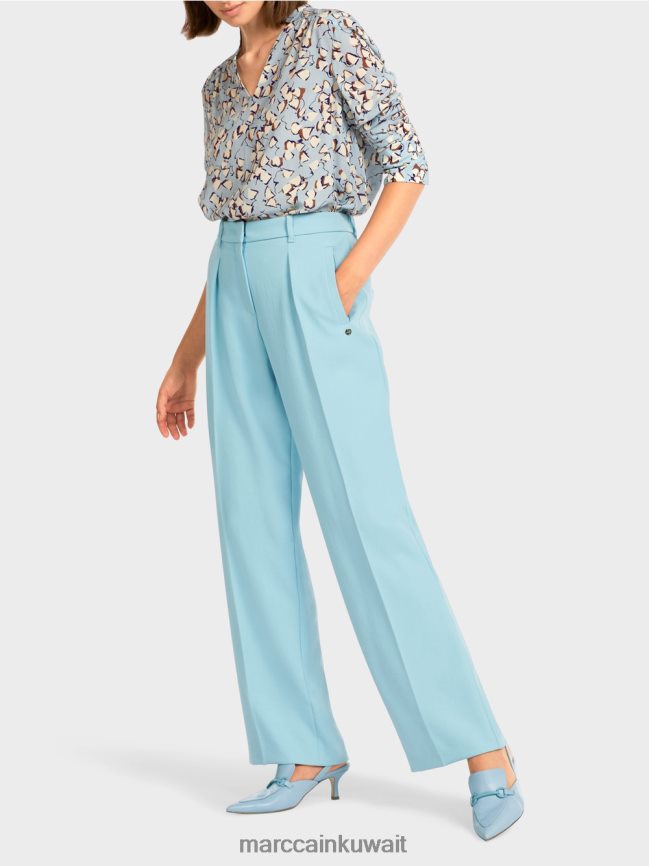 Marc Cain سراويل خفيفة الوزن مع تجاعيد مضغوطة LVN0D6734 ملابس الغلاف الجوي الأزرق