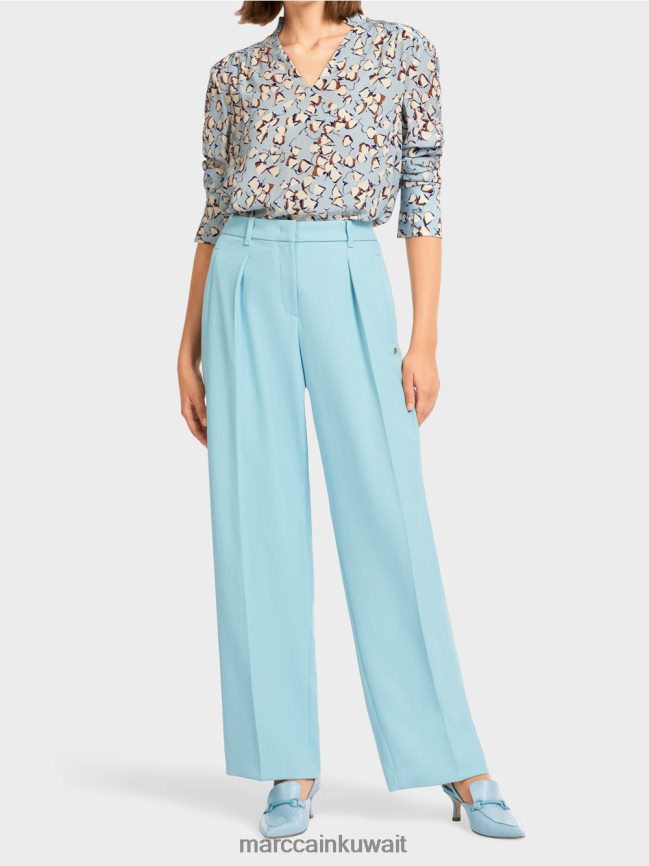 Marc Cain سراويل خفيفة الوزن مع تجاعيد مضغوطة LVN0D6734 ملابس الغلاف الجوي الأزرق