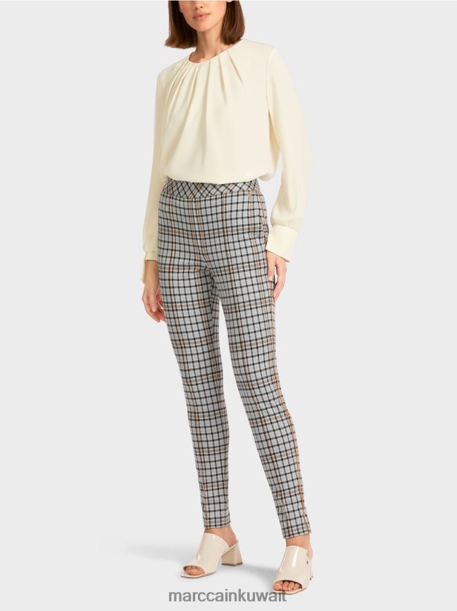 Marc Cain بنطال كاروهات مع أشرطة جانبية LVN0D6735 ملابس الغلاف الجوي الأزرق