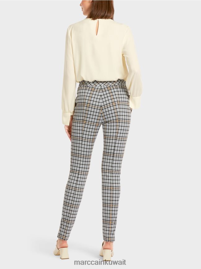 Marc Cain بنطال كاروهات مع أشرطة جانبية LVN0D6735 ملابس الغلاف الجوي الأزرق