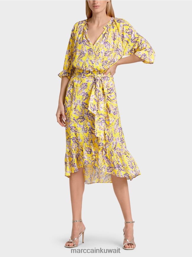 Marc Cain فستان مطبوع بتأثير ملفوف LVN0D675 ملابس الليمون الأخضر
