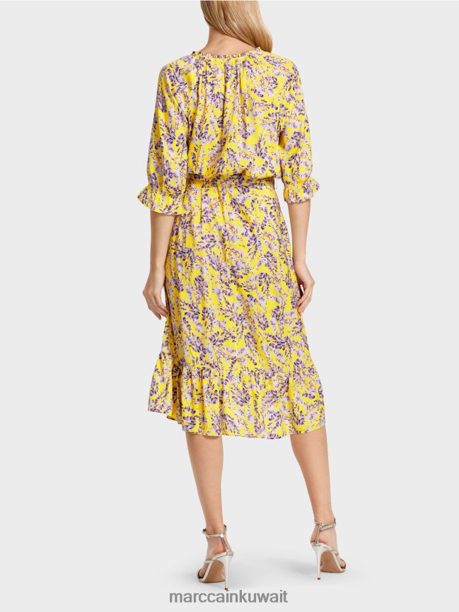 Marc Cain فستان مطبوع بتأثير ملفوف LVN0D675 ملابس الليمون الأخضر