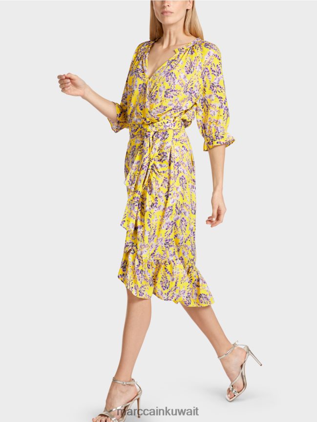 Marc Cain فستان مطبوع بتأثير ملفوف LVN0D675 ملابس الليمون الأخضر
