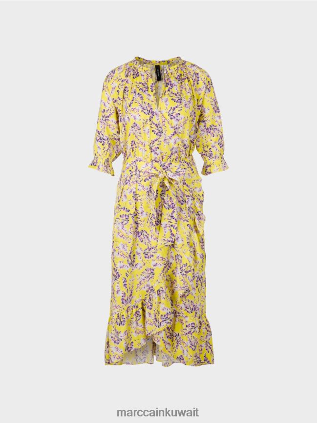 Marc Cain فستان مطبوع بتأثير ملفوف LVN0D675 ملابس الليمون الأخضر