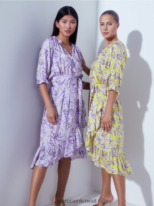 Marc Cain فستان مطبوع بتأثير ملفوف LVN0D675 ملابس الليمون الأخضر