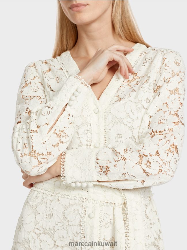 Marc Cain فستان طويل من الدانتيل LVN0D678 ملابس أبيض مصفر