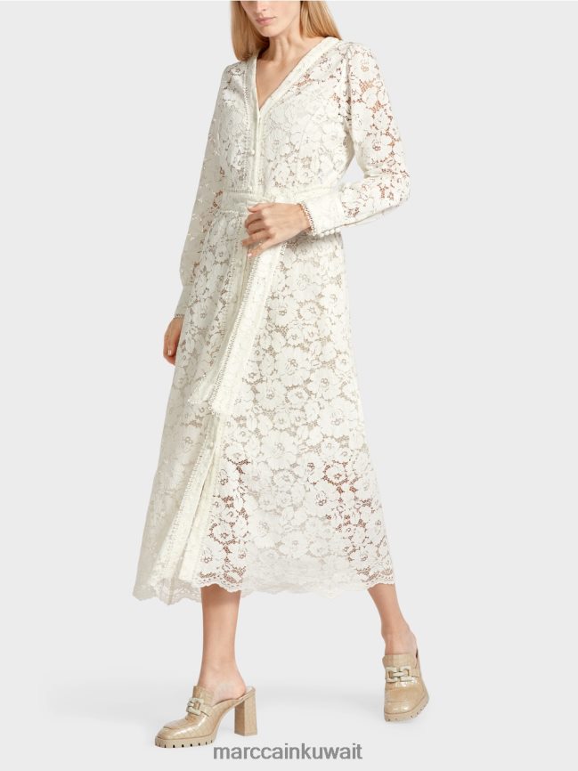 Marc Cain فستان طويل من الدانتيل LVN0D678 ملابس أبيض مصفر