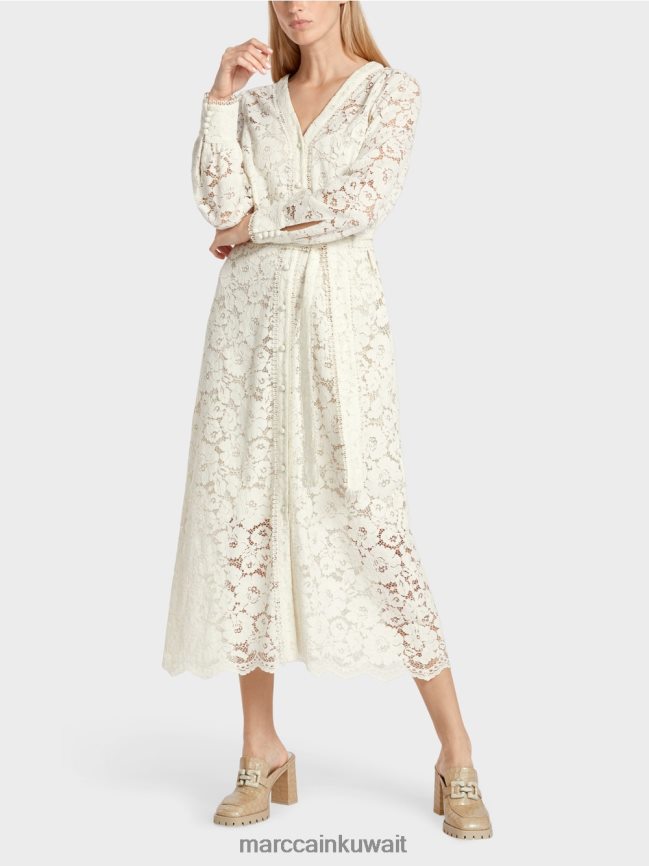 Marc Cain فستان طويل من الدانتيل LVN0D678 ملابس أبيض مصفر