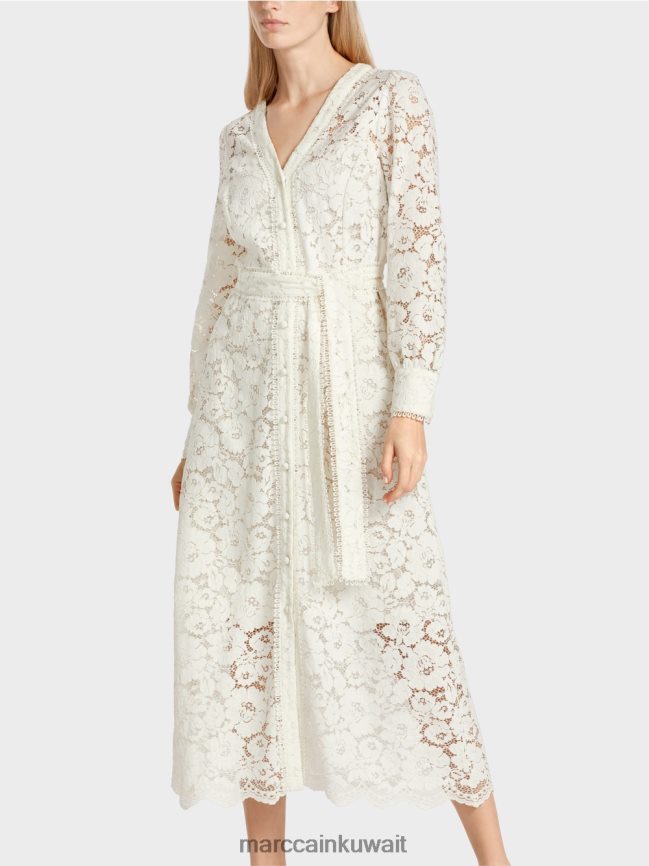 Marc Cain فستان طويل من الدانتيل LVN0D678 ملابس أبيض مصفر