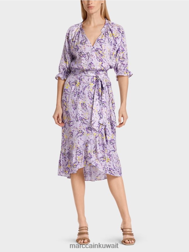 Marc Cain فستان مطبوع بتأثير ملفوف LVN0D680 ملابس أرجواني مشرق