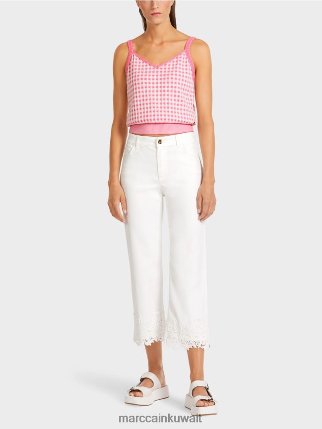 Marc Cain جينز بحاشية مزخرفة "إعادة التفكير معًا". LVN0D6807 ملابس أبيض مصفر