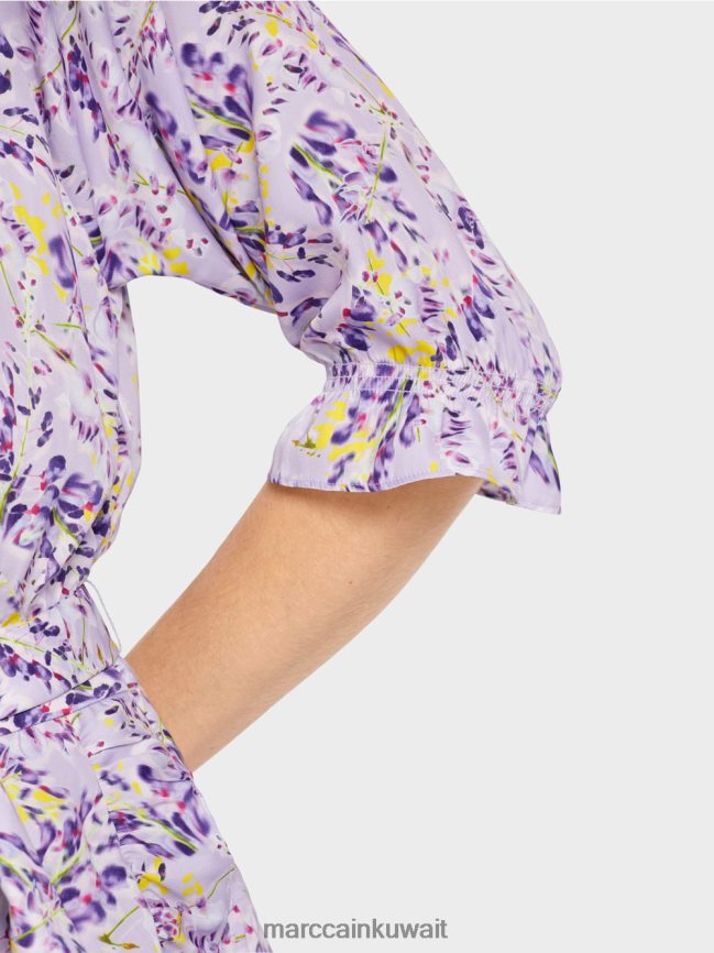 Marc Cain فستان مطبوع بتأثير ملفوف LVN0D680 ملابس أرجواني مشرق