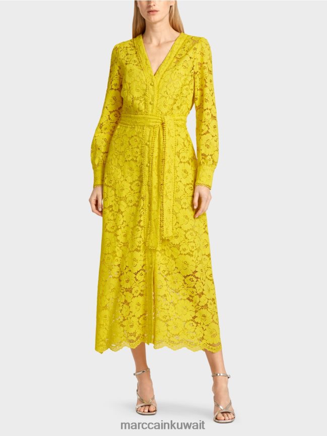 Marc Cain فستان طويل من الدانتيل LVN0D683 ملابس الليمون الأخضر
