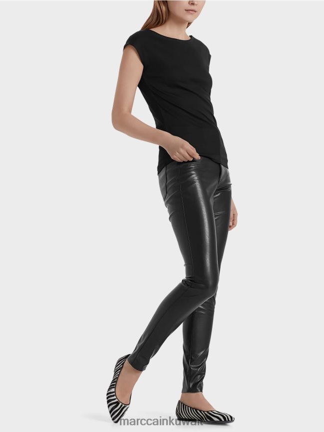 Marc Cain سراويل أنبوب الصرف من الجلد المقلد LVN0D6831 ملابس أسود