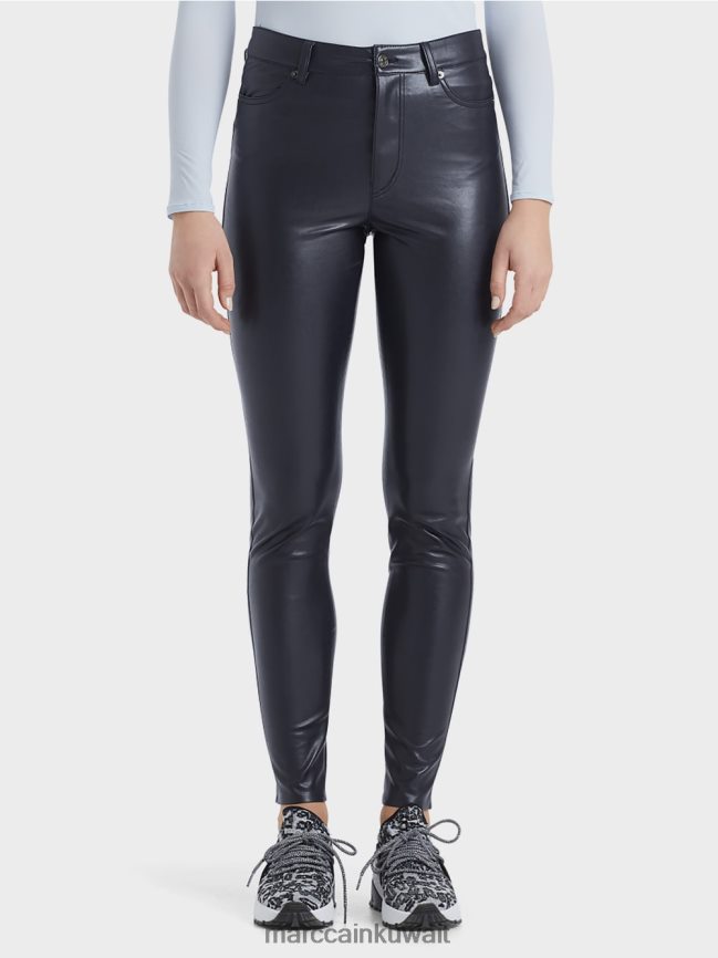 Marc Cain سراويل أنبوب الصرف من الجلد المقلد LVN0D6832 ملابس منتصف الليل الأزرق